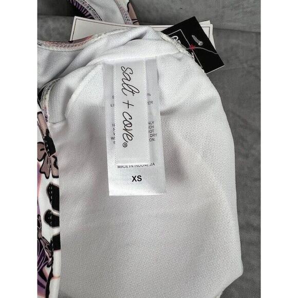 Salt + Cove Printed One-Shoulder Tie Side-Shirred Bikini Top Juniors XS Multi - Picture 5 of 6